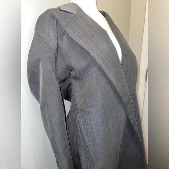 Vintage 90s Yohji Yamamoto Grey pinstriped Blazer Coat ASO Carolyn Bessette CBK - Picture 7 of 12
